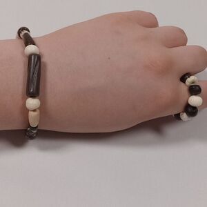 Wooden bead bracelet and ring set